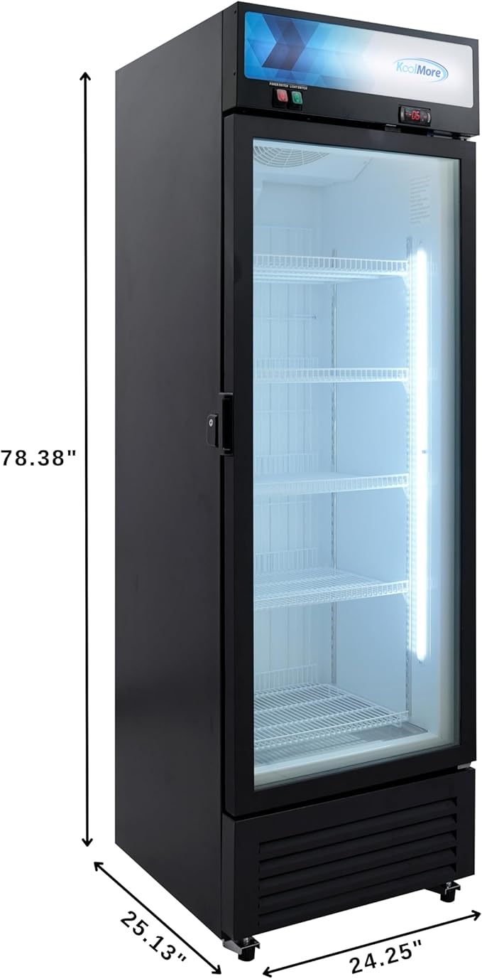 KoolMore 24 in. Commercial One Glass Door Merchandiser Freezer, 12 Cu. Ft. in Black, ETL Listed (KM-MDF-1GD-12C)