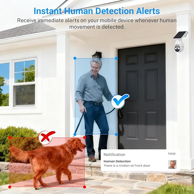 1080P Security Camera Wireless with Solar Panel, Smart AI Human Detection, 2-Way Talk, 360 Surveillance Cam, Color Night Vision, Real Time Alerts, 2.4G Wi-Fi, Cloud Storage (Sold Seperately)