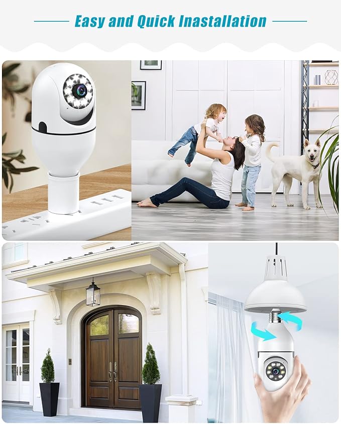 UPULTRA 2PK Light Bulb Security Camera,360° Wireless Security Cameras for Home Security Indoor&Outdoor,Motion Detection and Alarm,Two-Way Audio,Night Vision