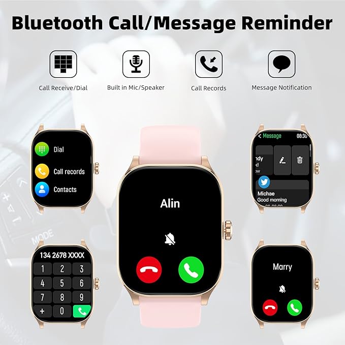 Smart Watch (Answer/Make Call), 1.85" Smartwatch for Android Phones and iPhone with Heart Rate,Sleep Monitor,Pedometer, 100+Sports Fitness Watch, IP68 Waterproof Fitness Tracker for Men Women