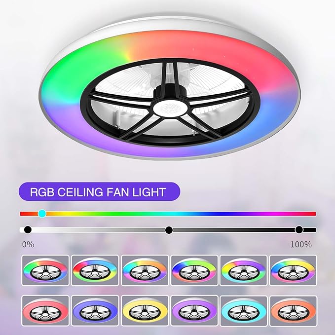 BAYSQUIRREL WiFi Low Profile Ceiling Fan with Light,Bluetooth Speaker Ceiling Fan 20In Smart Bladeless Ceiling Fans with Alexa/Google Assistant/App Control,6 Speed Dimmable LED-RGB Lights