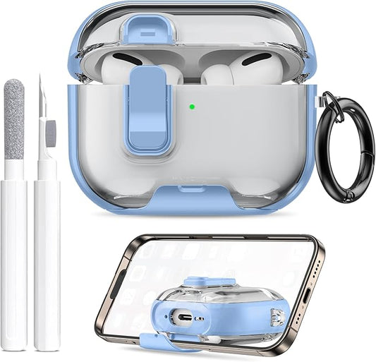 for AirPods Pro 3 Case (2025) with Phone Stand & Cleaner Kit, Cute Soft Silicone Cover for AirPods Pro 3rd Genera case with Keychain for Women Men with Keychain for Airpod Pro case(2025) Light Blue