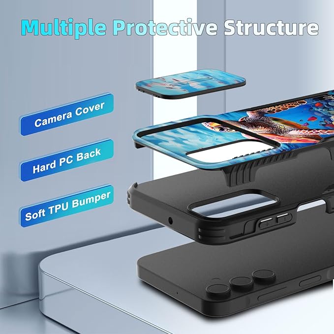 for Galaxy A16 5G Case Built in Slide Camera Lens Cover,Heavy Duty Shockproof Protection Dual Layer Case for Samsung Galaxy A16 5G 6.7" 2024,Sea Turtle Swimming Underwater