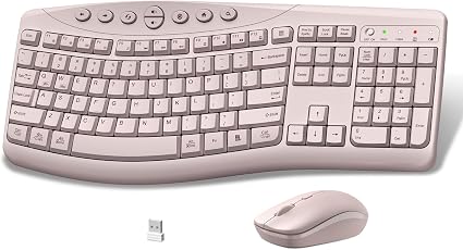 Wireless Keyboard and Mouse Combo, 2.4G Quiet Ergonomic Curved Keys(Pink)