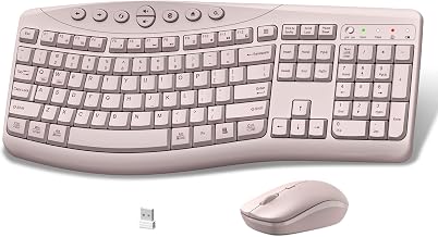Wireless Keyboard and Mouse Combo, 2.4G Quiet Ergonomic Curved Keys(Pink) - Image 1