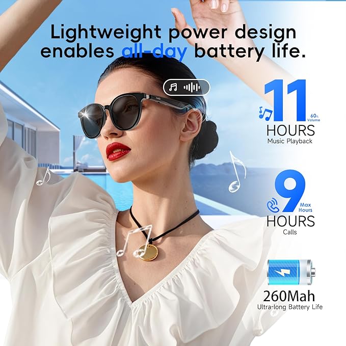 GetD AI Smart Glasses for Men and Women, Low Bridge Fit, 74-Language Real-Time Translator Powered by ChatGPT - Bluetooth 5.4 with 11H Playtime, Polarized Sunglasses for Travel, Driving, Daily Use