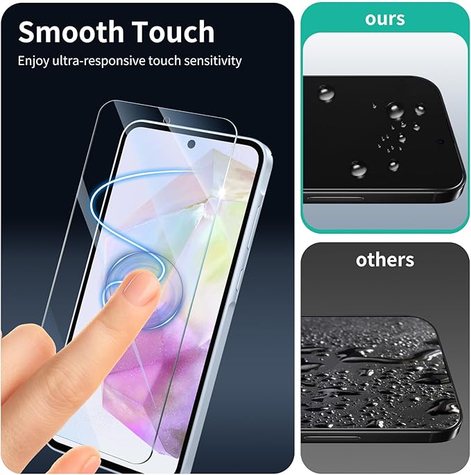 3*Screen Protector for Samsung Galaxy A55/A35 with a Installation Alignment Aid, Double Shatterproof HD Tempered Glass Film, Impact-Protection [9H Hardness][Anti-Shatter][Anti-Scratch]