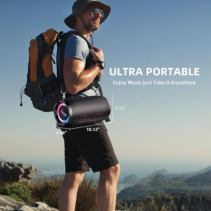 ZEALOT Portable Bluetooth Speaker,80W Peak(60W) Booming Sound Speakers with LED Light,Bluetooth 5.3, Loud Speaker for Home,Party,Camping,Beach,Gifts(Black)
