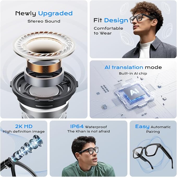 AI Smart Glasses,HD 1080P Camera Glasses with Video Recording & Photo Taking,140+ Language Real-Time Translation Glasses Perfect for Travel, Business(Transparent Anti-Blue)