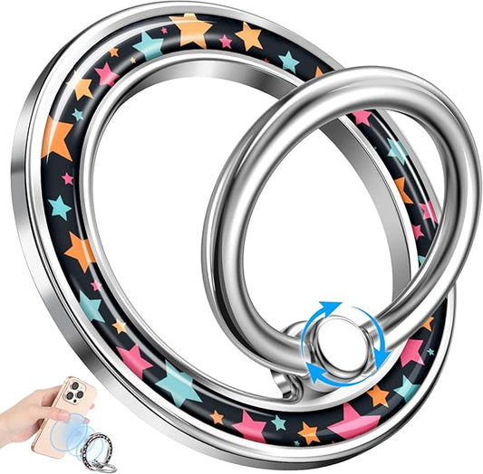Magnetic Phone Ring Holder Compatible with MagSafe - Cell Phone Grip Magnet Removable Finger Ring Grip Stand Cute Girly Kawaii Design for iPhone 17 Pro Max 16 15 14 13 12 Series Color Stars