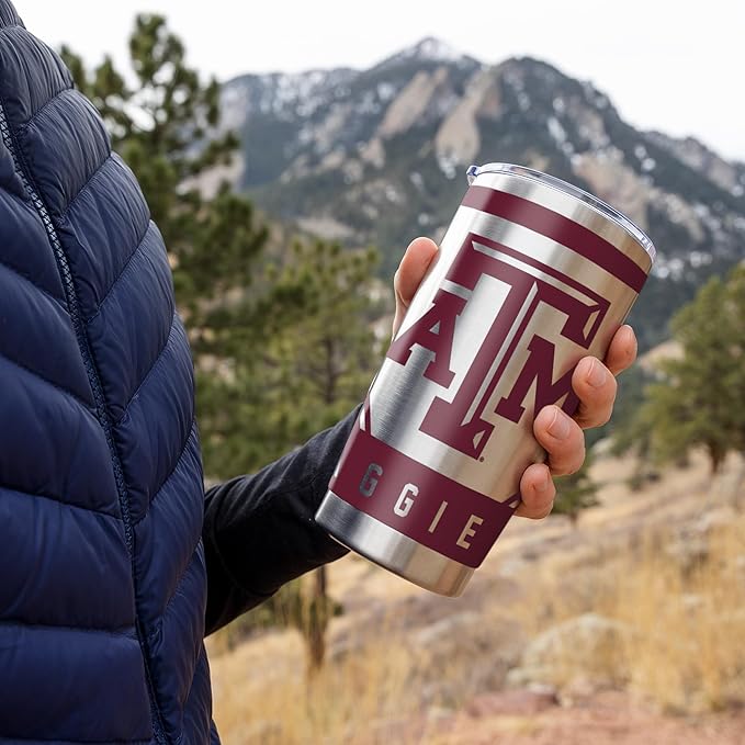 Rico Industries NCAA 20oz Stainless Steel Tumbler with Lid - Great For Coffee, Tea, Water or Cocktails