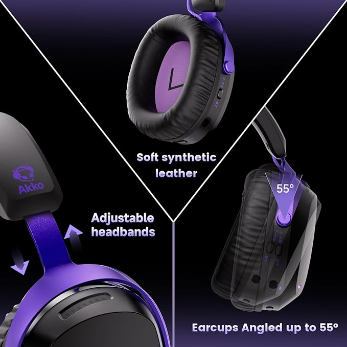 Akko GH300 Wireless Gaming Headphone, Quad-Mode Connectivity Black Headset with 50mm Drivers, Virtual 7.1 Surround Sound, Noise Cancelling Mic, RGB Lights Compatible with Laptop, Desktops