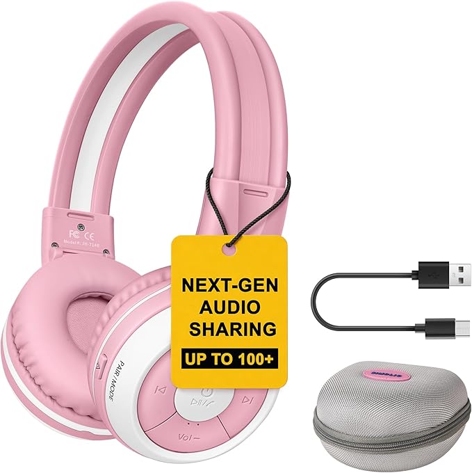 SIMOLIO Kids Bluetooth Headphones with Auracast Audio Sharing for Group Listening - Stream from One Bluetooth Device to Multiple Headphones, Foldable with Mic for School, Travel & Online Learning