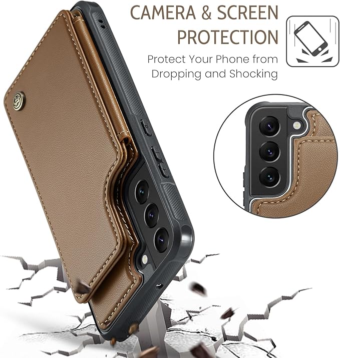 Bemal for Samsung Galaxy S22 Plus Wallet Case with Card Holder, RFID Blocking, Shockproof Leather Kickstand for Men and Women, Durable Protective Phone Cover for 6.6", Brown