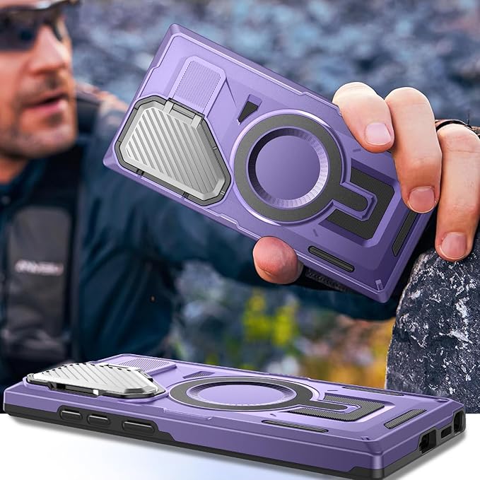 Camera Stand Case for Galaxy S25 Ultra, [Compatible with MagSafe][Lens Cover] 2024 Version Military Grade Protective Soft Case for Samsung Galaxy S25 Ultra 6.86" Men Women, Purple