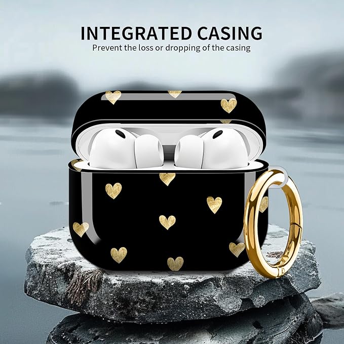Compatible with AirPod Pro 3 (2025),Cute Case Cover for Women & Men, Full Protection Shockproof Hard Case with Keychain, Wireless Charging Case Accessories(Gold Hearts)