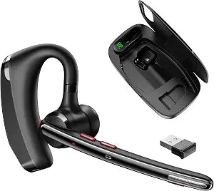 Bluetooth Headset V5.3, Wireless Headset with Dual Noise-Canceling Mics, Portable Charging Case, 300H Standby Time, Hands Free Headphones for PC/Cell Phones, Trucker/Office/Work