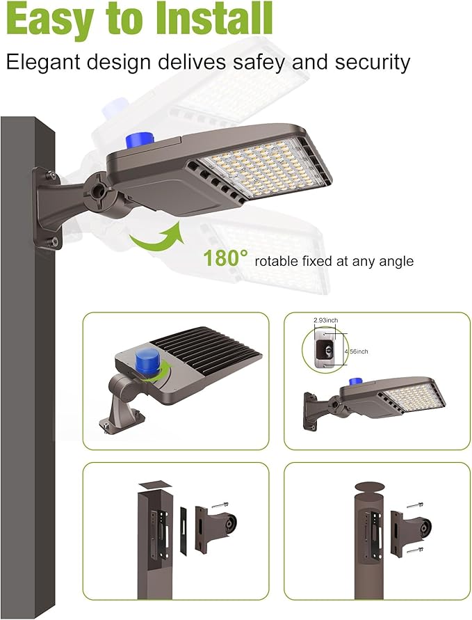 YXL LED Parking Lot Shoebox Lights with Dusk to Dawn Sensor, 21000LM 5000K Daylight, Arm Mount, IP65 Waterproof, Area Lights for Parking Lot & Stadium, 3-Pack