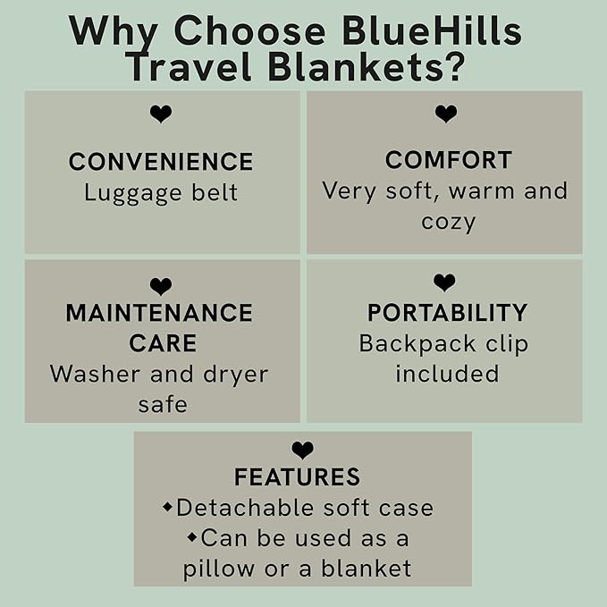 BlueHills Travel Blanket Pillow in Mini Soft Case Premium Plush Airplane Blanket in Soft Bag Compact Pack with Luggage Belt and Backpack Clip Car Portable Cozy Traveling Accessories - Royal Blue M07