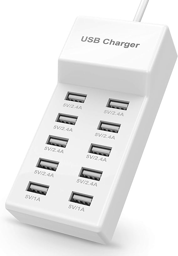 USB Charger Station Block 10-Port USB-A Power Strip Plug for Multi Devices