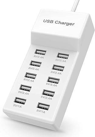 USB Charger Station Block 10-Port USB-A Power Strip Plug for Multi Devices