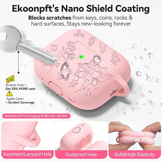 for AirPods Pro 2 Case, Soft Silicone Airpod Pro Case Cover QUTE with Keychain & Cleaning Kit Compatible with AirPods Pro 2nd/1st Generation for Women Girly, Anti-Scratch