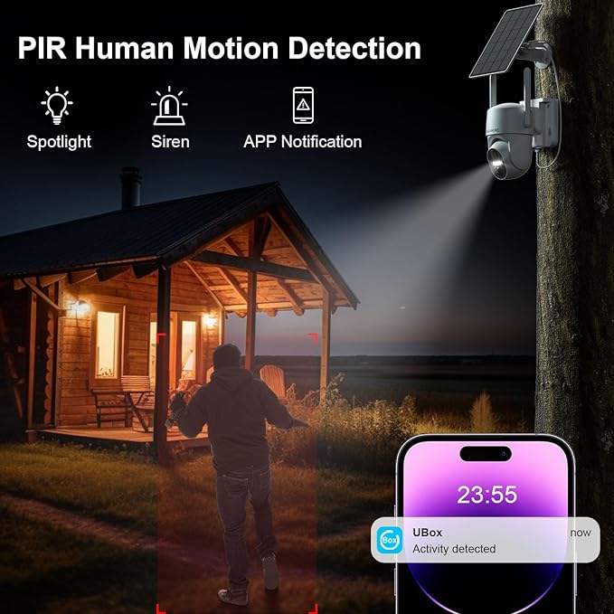 4G LTE Cellular Security Cameras Wireless Outdoor, No WiFi Security Camera, Outdoor Camera Wireless Solar Powered, Smart Human Detection, with SIM Card, Color Night Vision, Only Use in USA