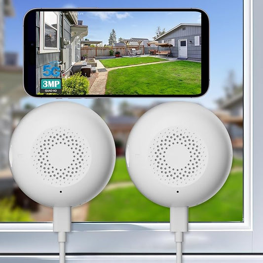 3MP Window Security Camera 2-Pack 5G and 2.4GHz WiFi Full Color Night Vision Person Detection Two-Way Audio Alexa 24/7 Recording
