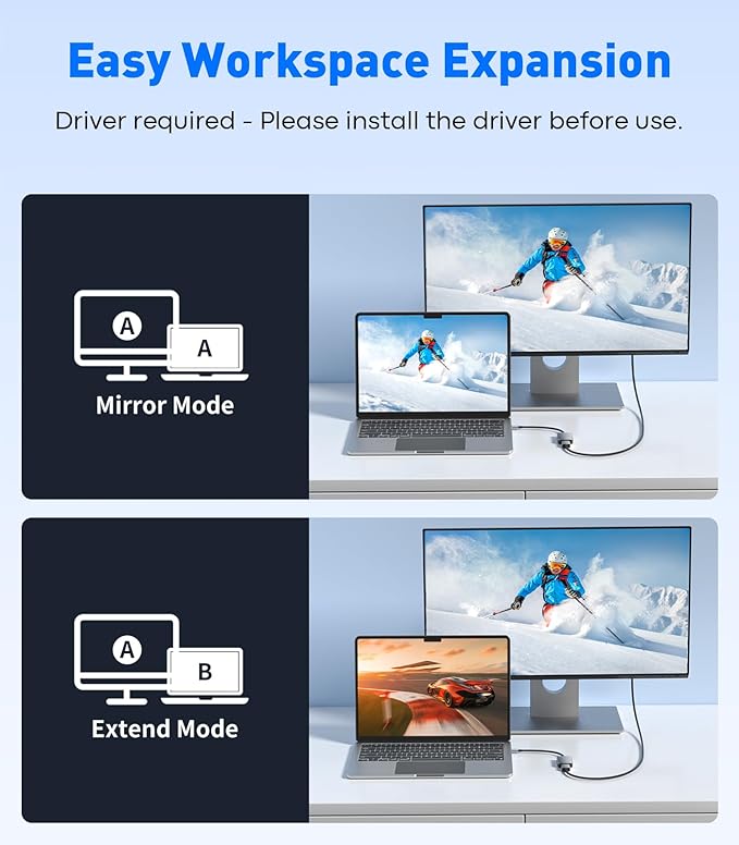 USB to HDMI Adapter 1080p@60Hz (Aluminum & Braided Nylon Cable) USB-A 3.0 Male to HDMI Female Converter for Windows 7/8/10/11 and MacOS for Multiple Monitor- Driver Required Only One