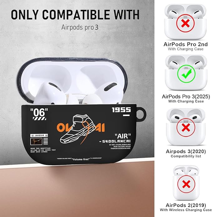 Compatible Airpods Pro 3 Case(2025),Cool Design Shoe Print Soft Silicone Protective Cases for Apple AirPods Pro 3rd Generation Case,Airpod Pro 3 Cover with Lanyard & Keychain for Men/Boy