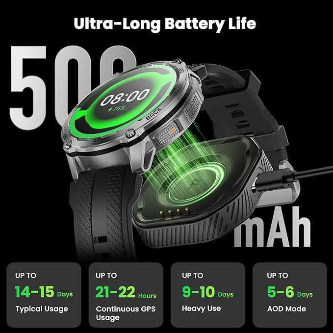 KOSPET Tank T4 GPS Smart Watch, Full Stainless Steel Body, Global Offline Maps & 6 Satellite Positioning, 100M Waterproof 45m Freediving, 1.43" AMOLED Display Outdoor Rugged Smartwatch for Men