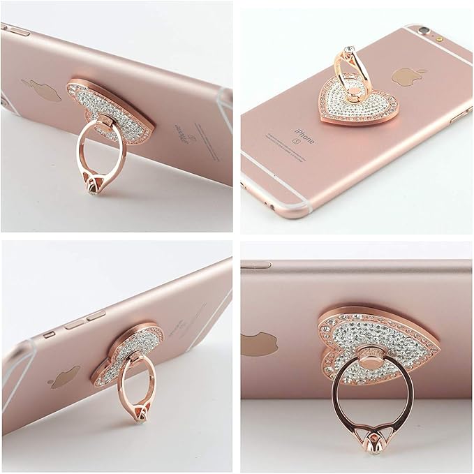 Cell Phone Ring Holder,360° Rotation Diamond Metal Finger Ring Grip for iPhone iPod iPad Samsung Galaxy and Other Smartphones (Rosegold)