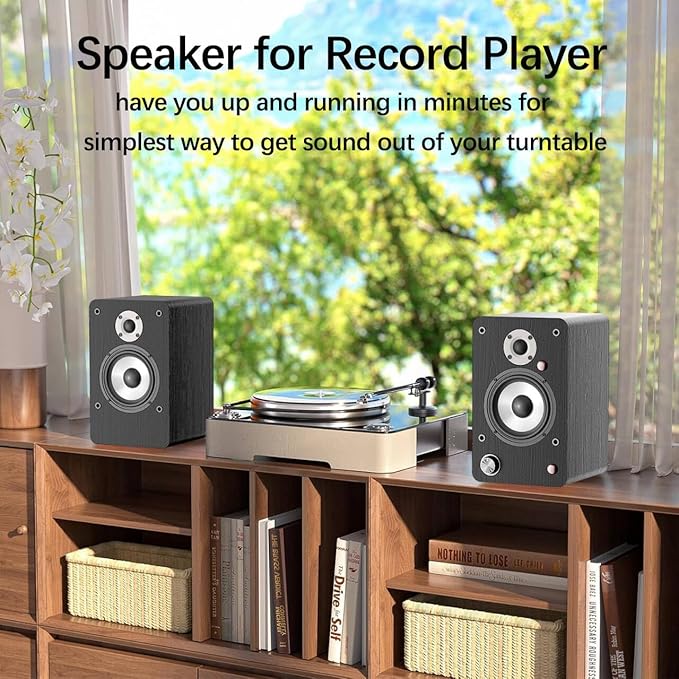 LONPOO 100W Hi-Fi Powered Bookshelf Speakers - Bluetooth 5.3 Active Monitors with 1" Silk Tweeter & 4" Aluminum Woofer, DSP Audio Optimization for TV, Record Player & Home Theater