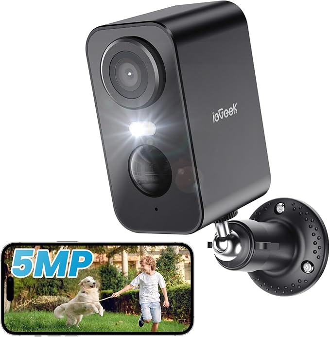 ieGeek Security Cameras Wireless Outdoor - 5MP Smart Wifi Camera System for Home Surveillance with Motion Light, Battery Powered Cam with Color Night Vision, 2-Way Audio, Siren Alarm, Works with Alexa