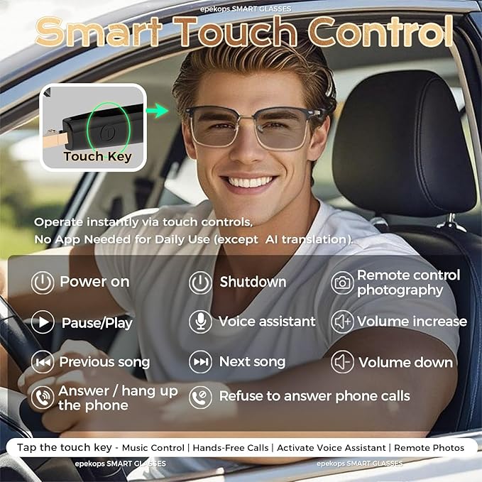 AI Smart Glasses Bluetooth Audio Glasses Sunglasses with Photochromic Lenses, Translation, Music, Calls, Voice Assistant, Open-Ear Stereo Speakers, Blue Light Filter & UV Protection Men Women
