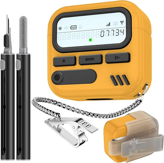 (with Safety Lock) Pager Cases for AirPods 4 Case Cover 2024 with Cleaner Kit,Sturdy Hard PC Protective for Apple AirPods 4th Generation Case for Men Women,AirPods 4 Accessories with Keychain-Yellow
