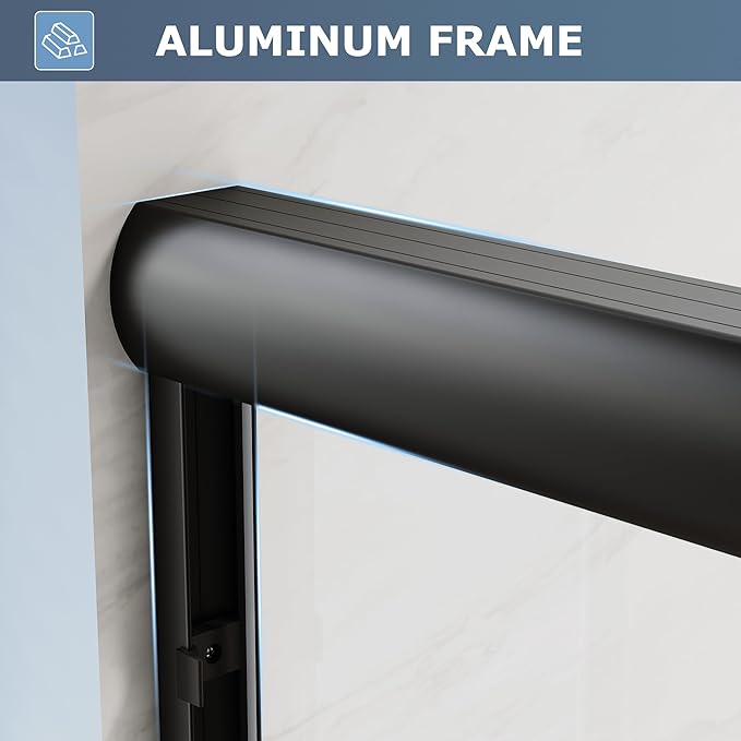 SUNNY SHOWER Double Sliding Glass Door 48" W x 72" H Shower Door 1/4" Tempered Glass Sliding Door Semi-Frameless Shower Glass Enclosure Bypass Walk in Shower Cabin, Matte Black