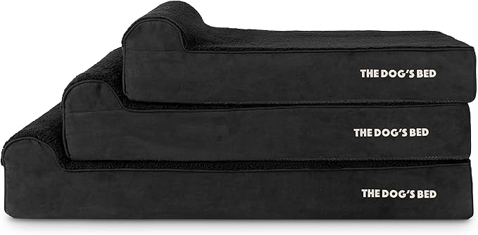 The Dog’s Bed Orthopedic Headrest Dog Bed Large Black Plush, Memory Foam, Pain Relief for Arthritis, Hip & Elbow Dysplasia, Post Surgery, Lameness, Waterproof Washable Cover