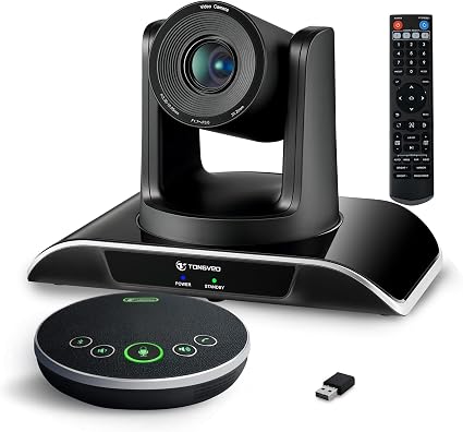 TONGVEO All-in-One Conference Room Video Camera System Al Auto-Tracking HD1080P 60fps 3X Optical Zoom USB3.0 HDMI PTZ Camera and Bluetooth Conference Speakerphone with Microphones