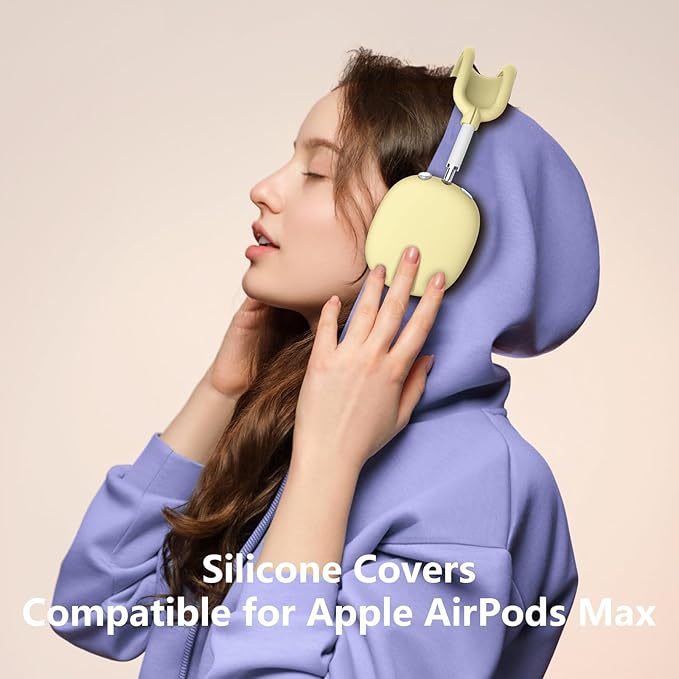 Silicone Case Cover for AirPods Max, Ear Pad Case Cover/Ear Cups Cover/Headband Cover for AirPods Max Headphones, Accessories Soft Silicone Protector for Apple AirPods Max New USB-C (2024) (Yellow)