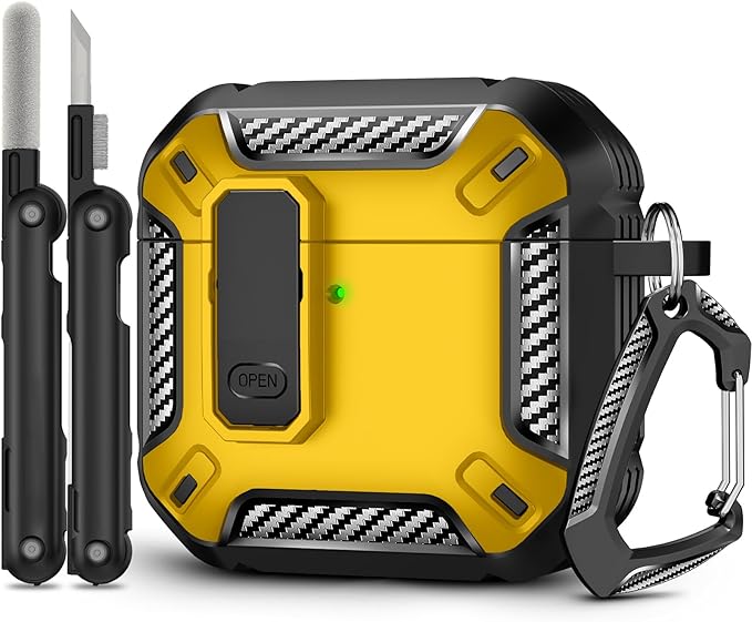 for AirPods 4 Case, 【Secure Lock】 Case Cover for Apple Airpods 4 with Active Noise Cancellation 2024, Yellow Case for Airpods 4 with Cleaner Kit and Keychain, Drop Protection