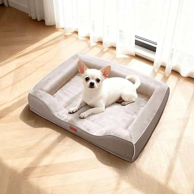 Puppy Beds for Small Dogs Orthopedic with Cooling Gel Memory Foam Washable Small Size Dog Couch with Removable Cover Waterproof for Senior Pets or Cats,24"x18"x6"Beige