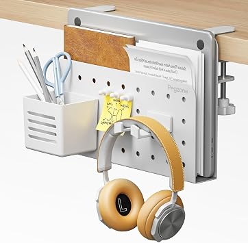 PEGZONE Desk Side Storage Organizer, Fits Flat Edge 0.4" to 2.2", White