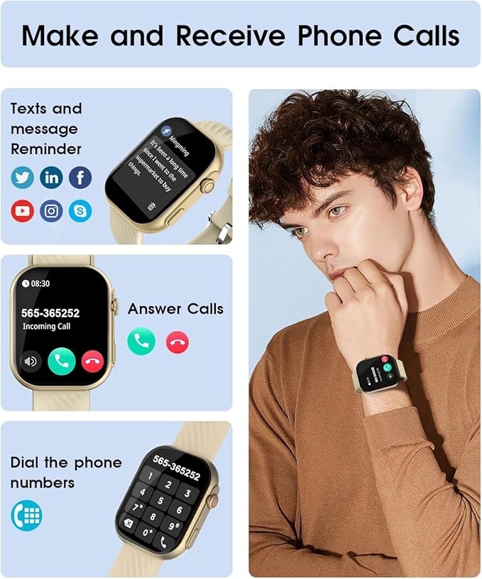 Smart Watch for Men Women (Answer/Make Call), 2.0"Smartwatch Fitness Tracker with 100+ Sport Modes, Heart Rate/Sleep Monitor, Pedometer, SpO2, IP67 Waterproof, Activity Tracker for Android iOS Phones