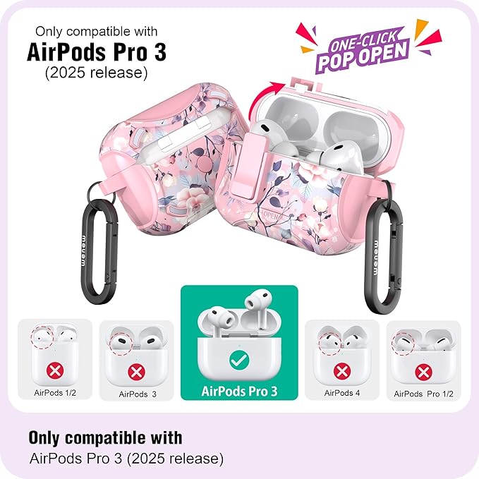 wenew Compatible with AirPods Pro 3 Generation (2025) Case Cover with Phone Stand, Cleaning Kit, Lanyard, Compatible with Magsafe, Magnetic Automatic Lock iPod Pro 3 Case (Pink 2, AirPods Pro 3)