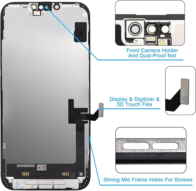 for iPhone 14 Screen Replacement 6.1', 3D Touch Display Full Repair kit, Digitizer Assembly with Tools Set, Tempered Glass, Instruction