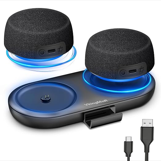 Bluetooth Speaker Set with Magnetic Base for Multi Room, TWS Stereo Sound with RGB Lights, 10H Playtime, Dual Bluetooth 5.4 Portable Wireless Speaker for TV,Home Theater, Outdoor, Meeting