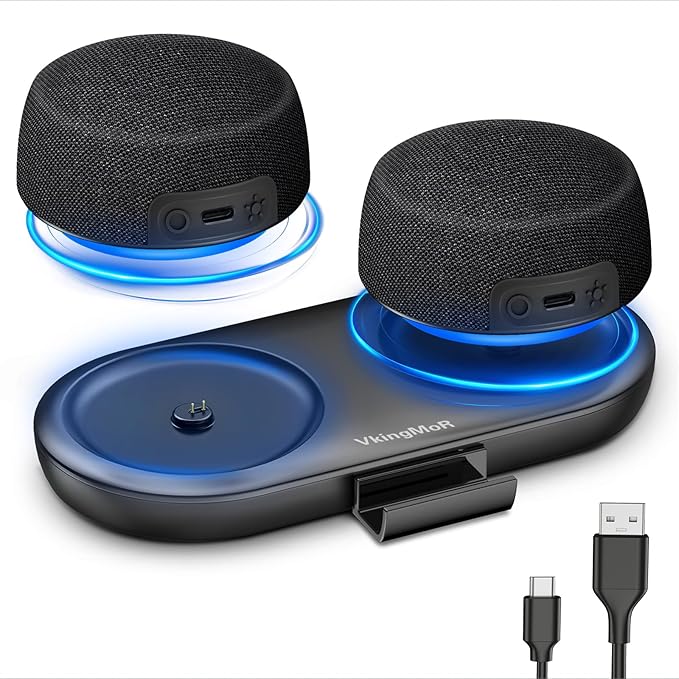 Bluetooth Speaker Set with Magnetic Base for Multi Room, TWS Stereo Sound with RGB Lights, 10H Playtime, Dual Bluetooth 5.4 Portable Wireless Speaker for TV,Home Theater, Outdoor, Meeting