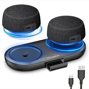Bluetooth Speaker Set with Magnetic Base for Multi Room, TWS Stereo Sound with RGB Lights, 10H Playtime, Dual Bluetooth 5.4 Portable Wireless Speaker for TV,Home Theater, Outdoor, Meeting