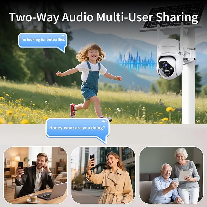 Solar Security Wireless Camera 3MP 360° View Solar Battery Powered WiFi Camera AI Motion Detection/2-Way Talk/Spotlight/Siren/IP65/Cloud/Up to 512G SD Storage( About 180 Days Storage SD Card Included)